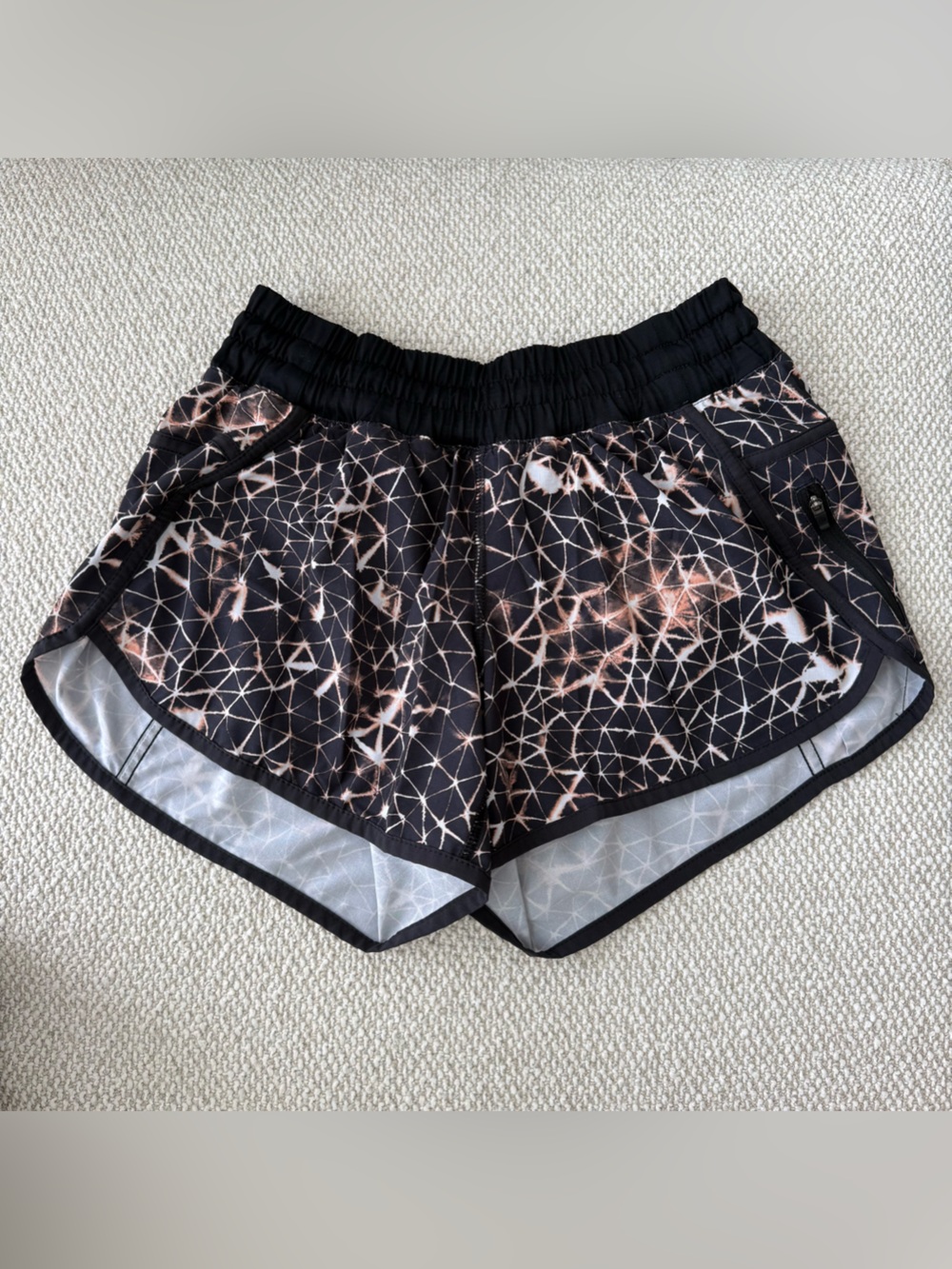 Lululemon Black & Peach Geometric Tracker Shorts